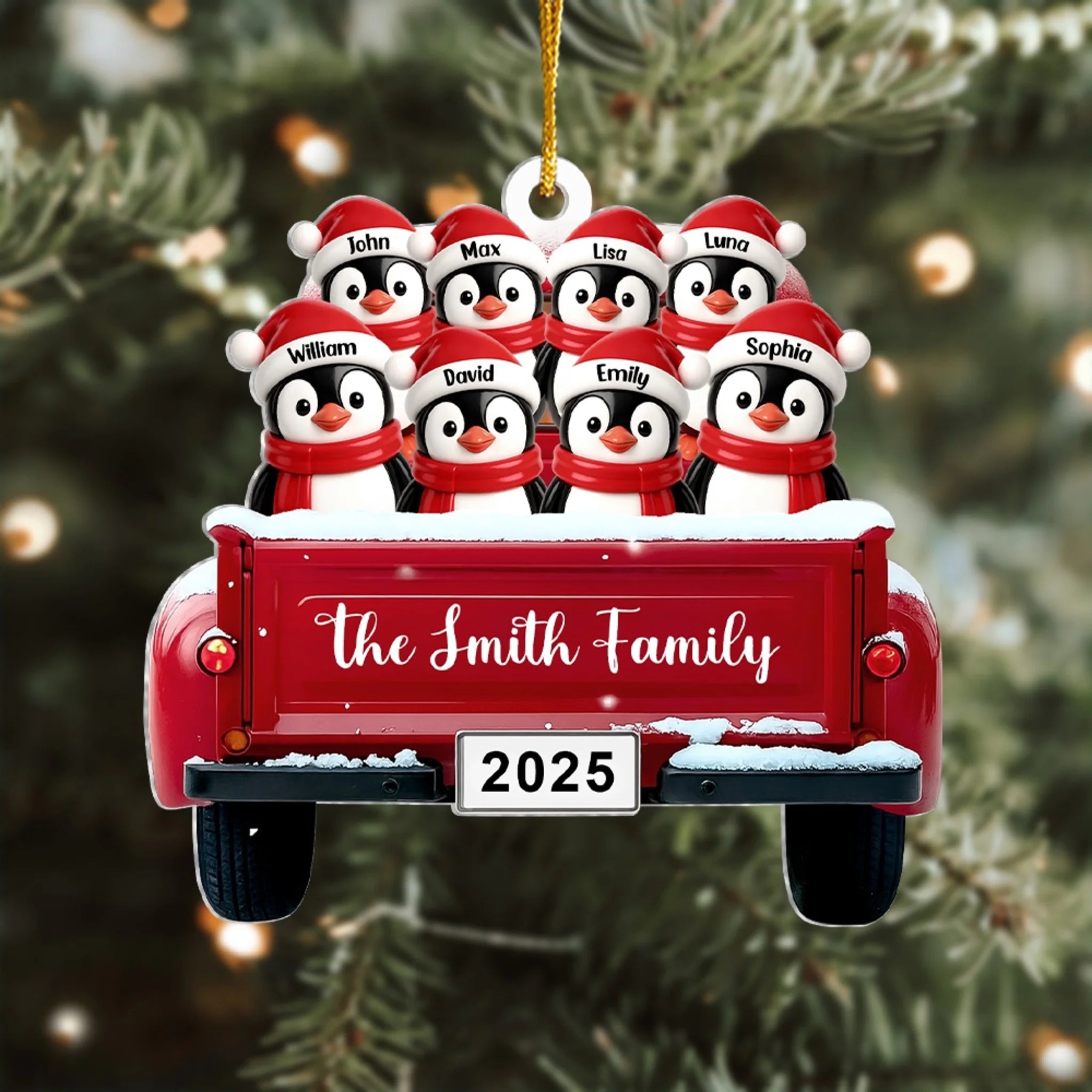 Penguin Family Christmas With Red Truck mk 7