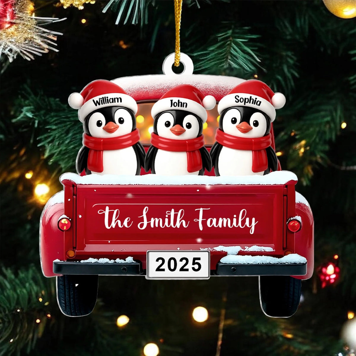 Penguin Family Christmas With Red Truck mk preview