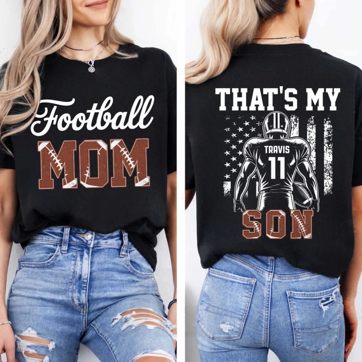 Proud Football Mom - Personalized 2 Sides T-Shirt, Football Mom Shirt, Football Fan