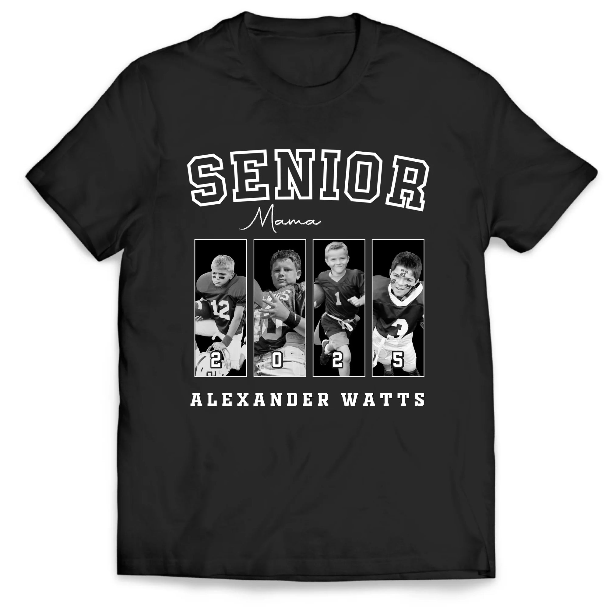 Senior Football Mama - Personalized T-Shirt, Custom Photo Football Mom Tee, Gift For Football Mom