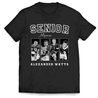 Senior Football Mama - Personalized T-Shirt, Custom Photo Football Mom Tee, Gift For Football Mom