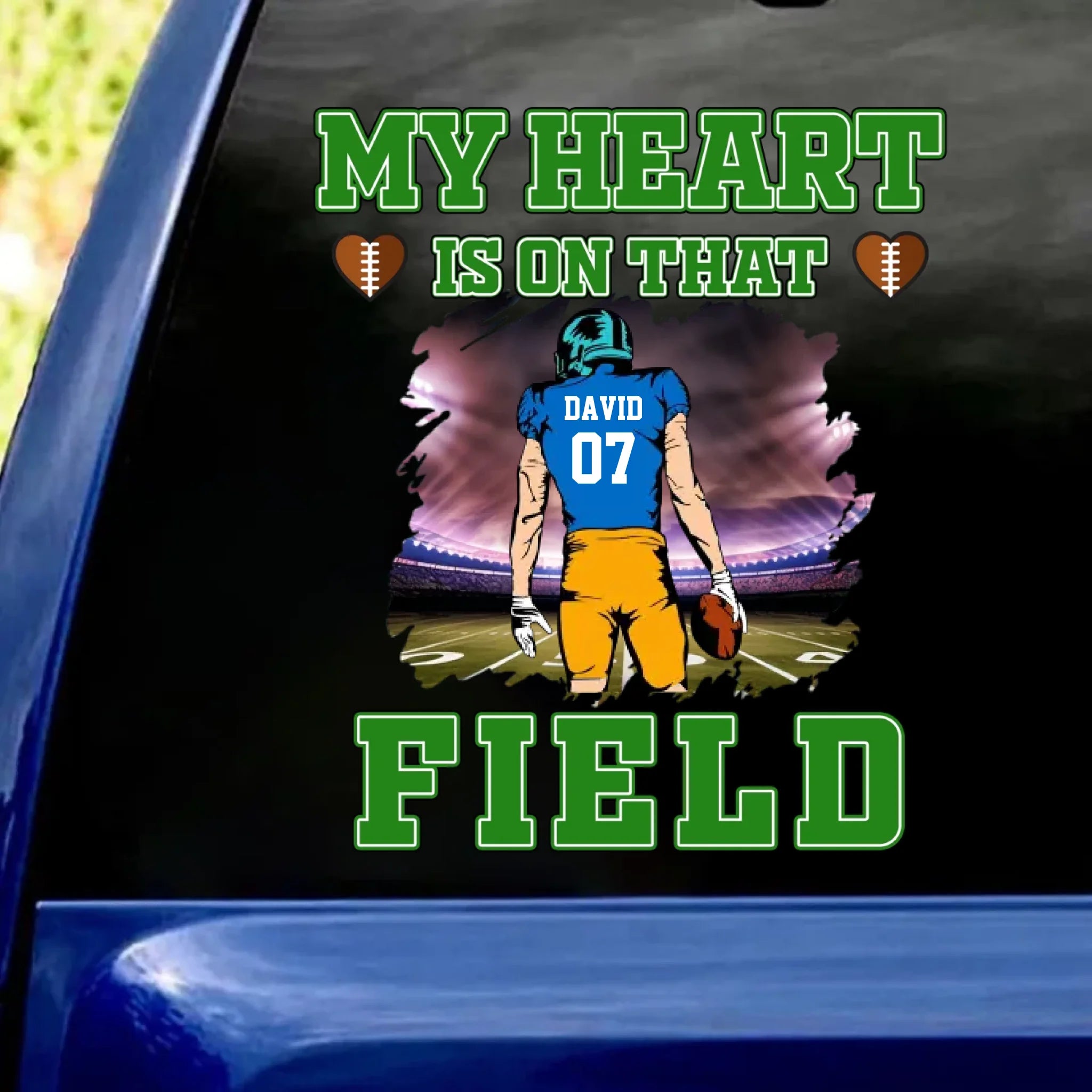 My Heart Is On That Field Proud Football Fan - Personalized Decal, Football Decal