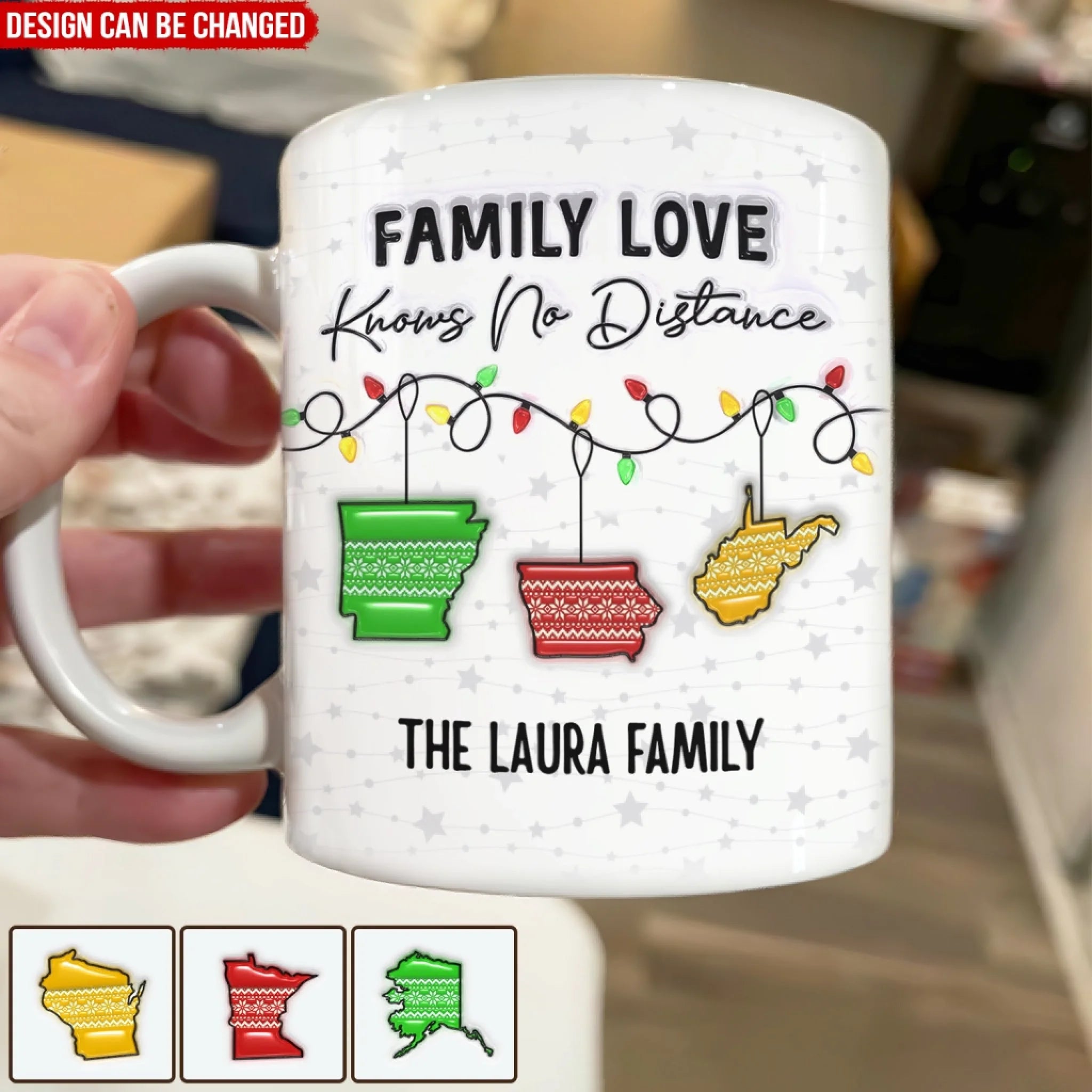 State Christmas, Family Love Knows No Distance - Personalized 3d Effect Mug , Christmas Gift For Family