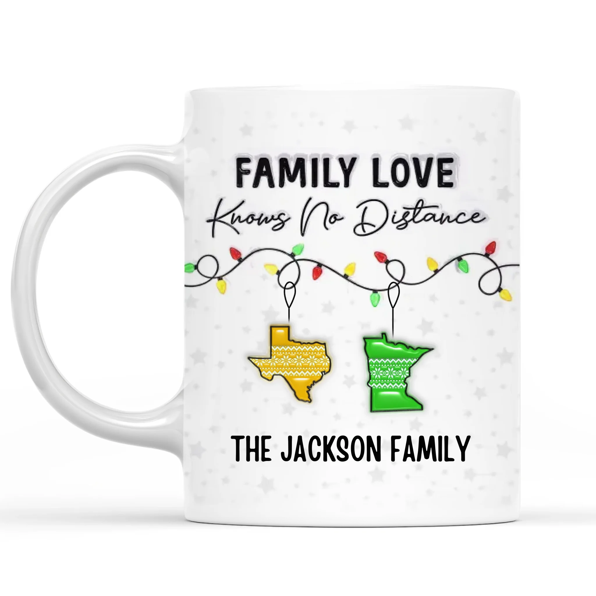 State Christmas, Family Love Knows No Distance - Personalized 3d Effect Mug , Christmas Gift For Family