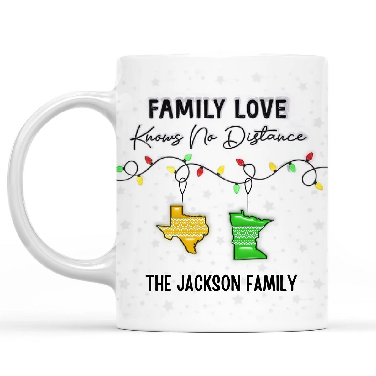 State Christmas, Family Love Knows No Distance - Personalized 3d Effect Mug , Christmas Gift For Family
