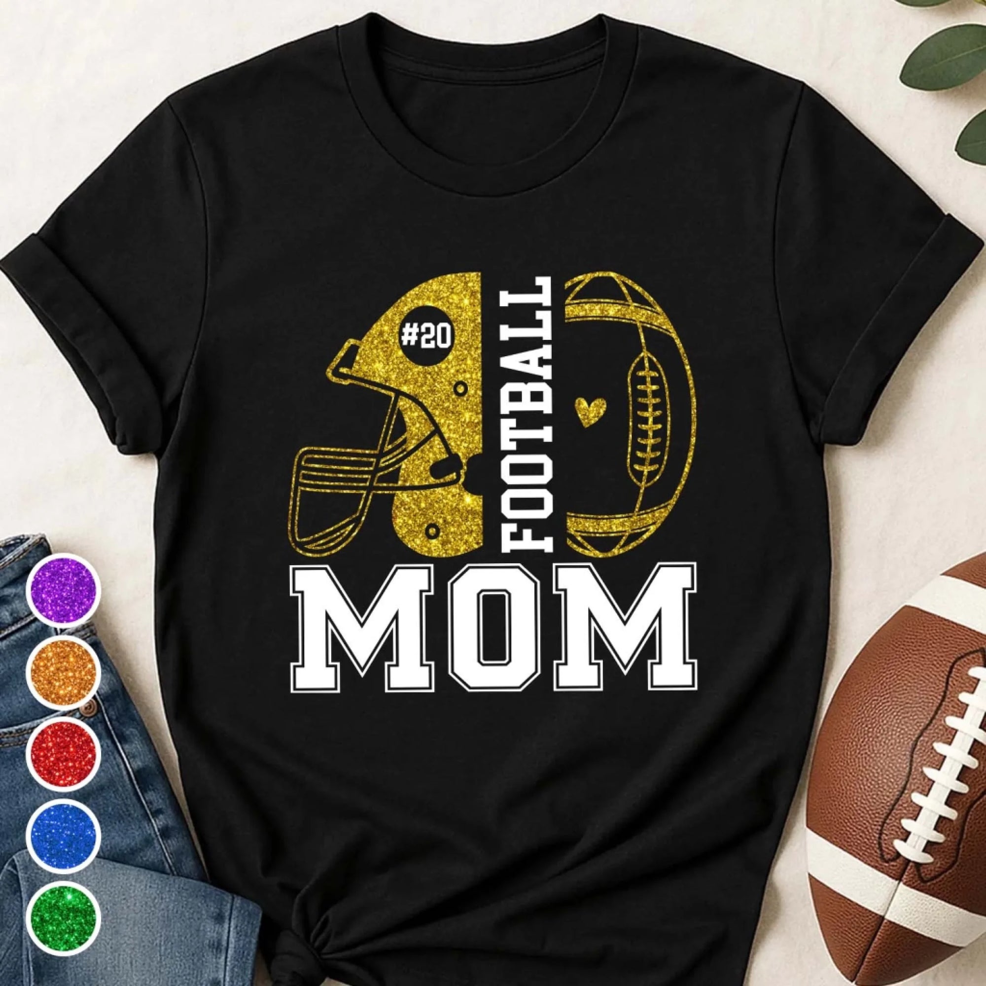 Giltter Football Mama - Personalized T-Shirt, Gift For Football Mom