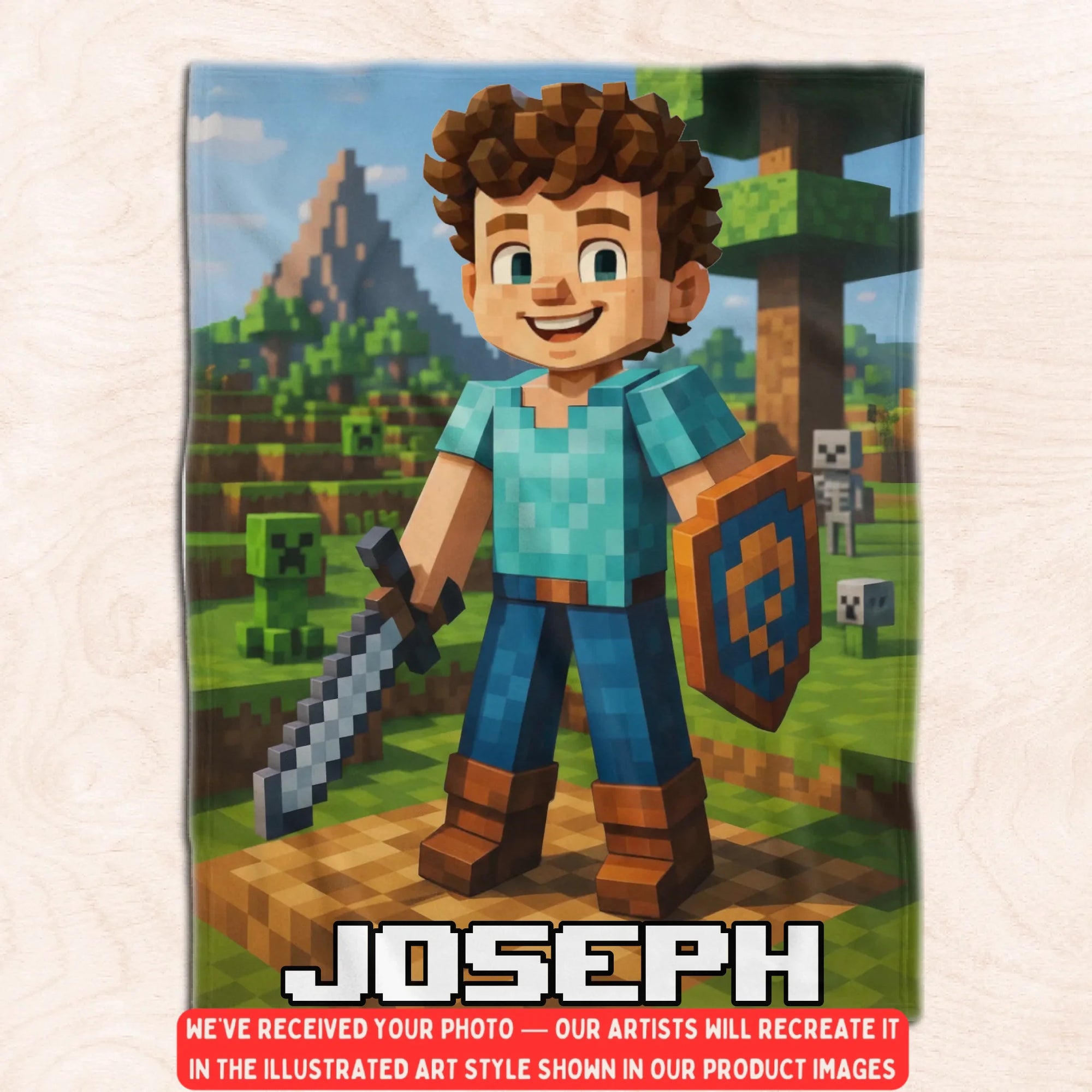 Pixel-Style Custom Photo - Personalized Blanket, Christmas Gift For Kids, Game Lover Gift for Kids/Boys/Son