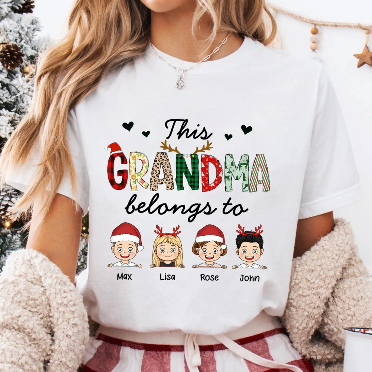 This Grandma Belongs To - Personalized T-Shirt, Christmas Gift for Grandma, Family Christmas Sweater