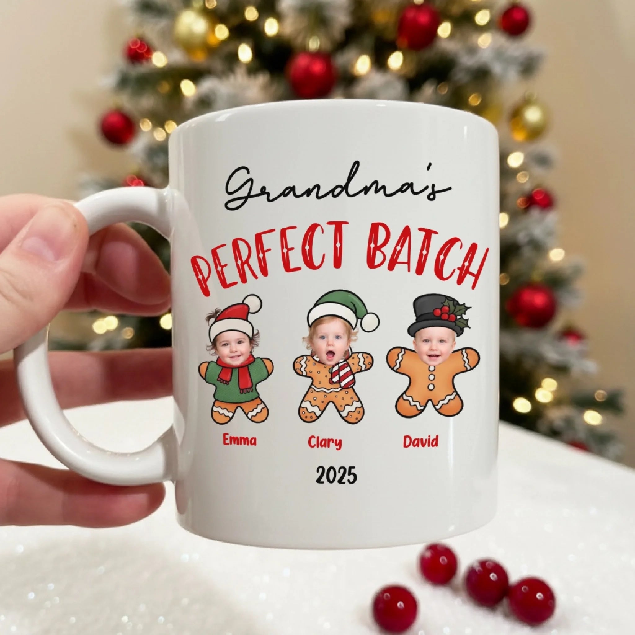 Grandma's Perfect Batch - Personalized Accent Mug, Christmas Gift for Grandma/Mom, Gingerbread Man Custom Kid Photo Mug