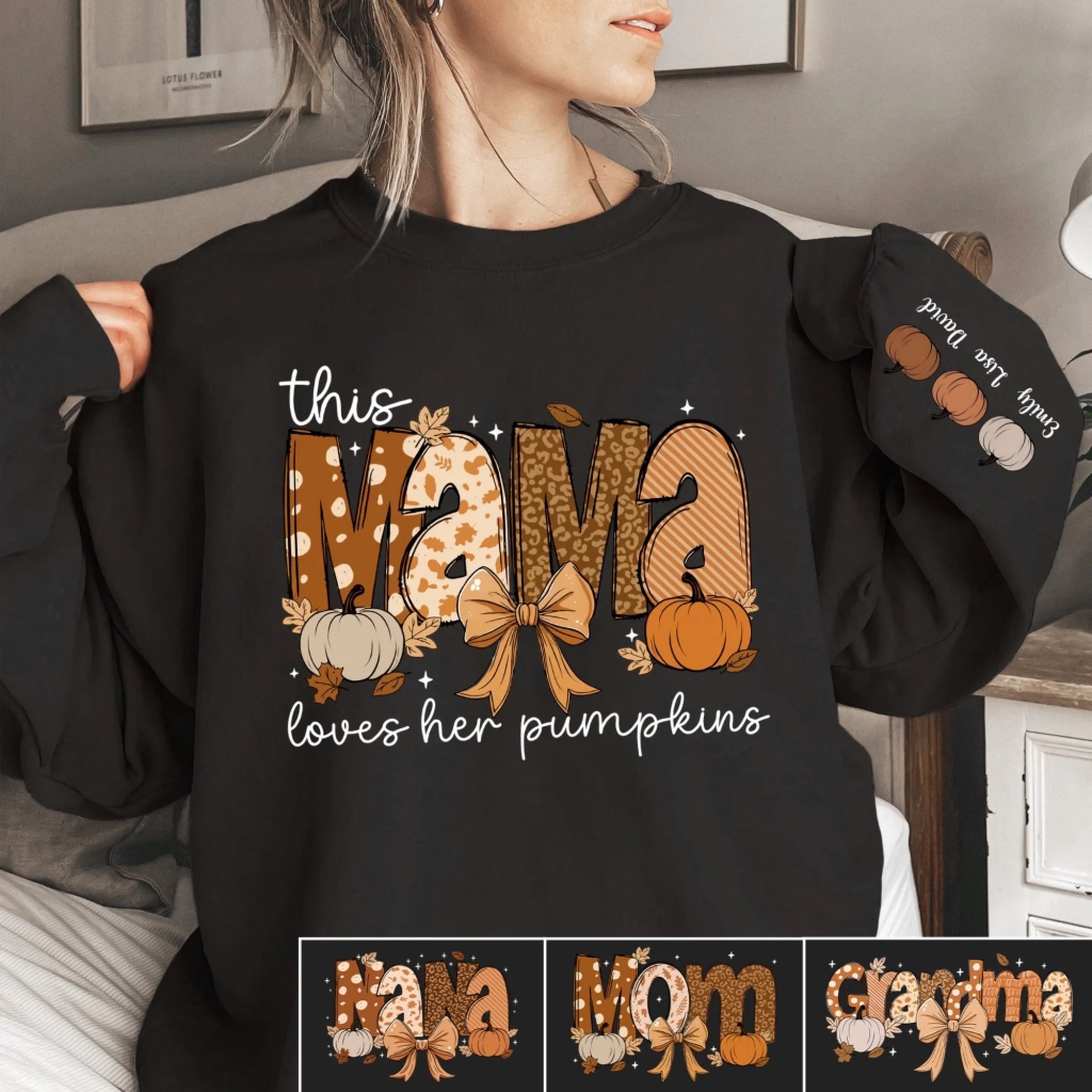 This Mama Loves Her Pumpkins - Personalized Sleeve Print Sweatshirt, Gift For Her