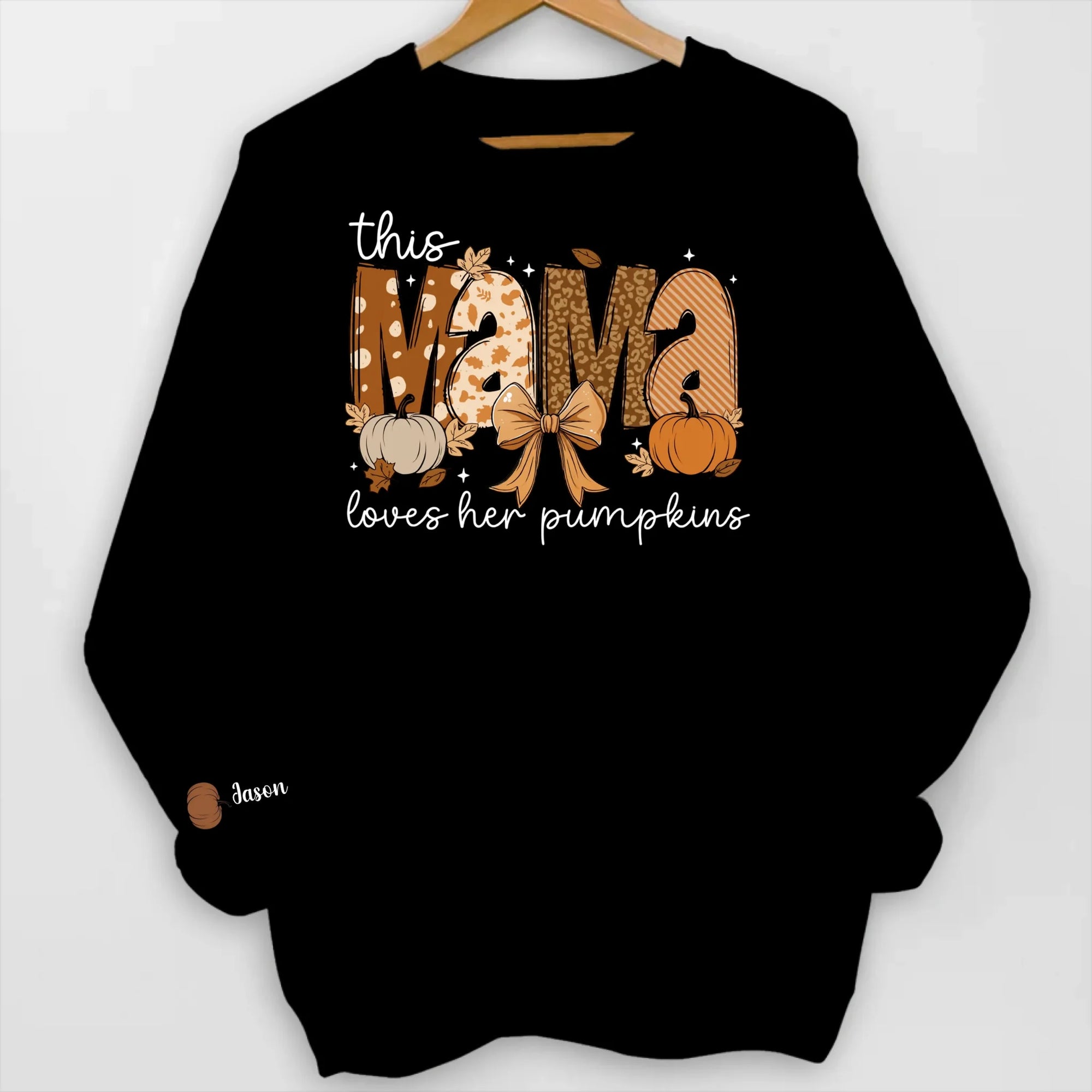 This Mama Loves Her Pumpkins - Personalized Sleeve Print Sweatshirt, Gift For Her