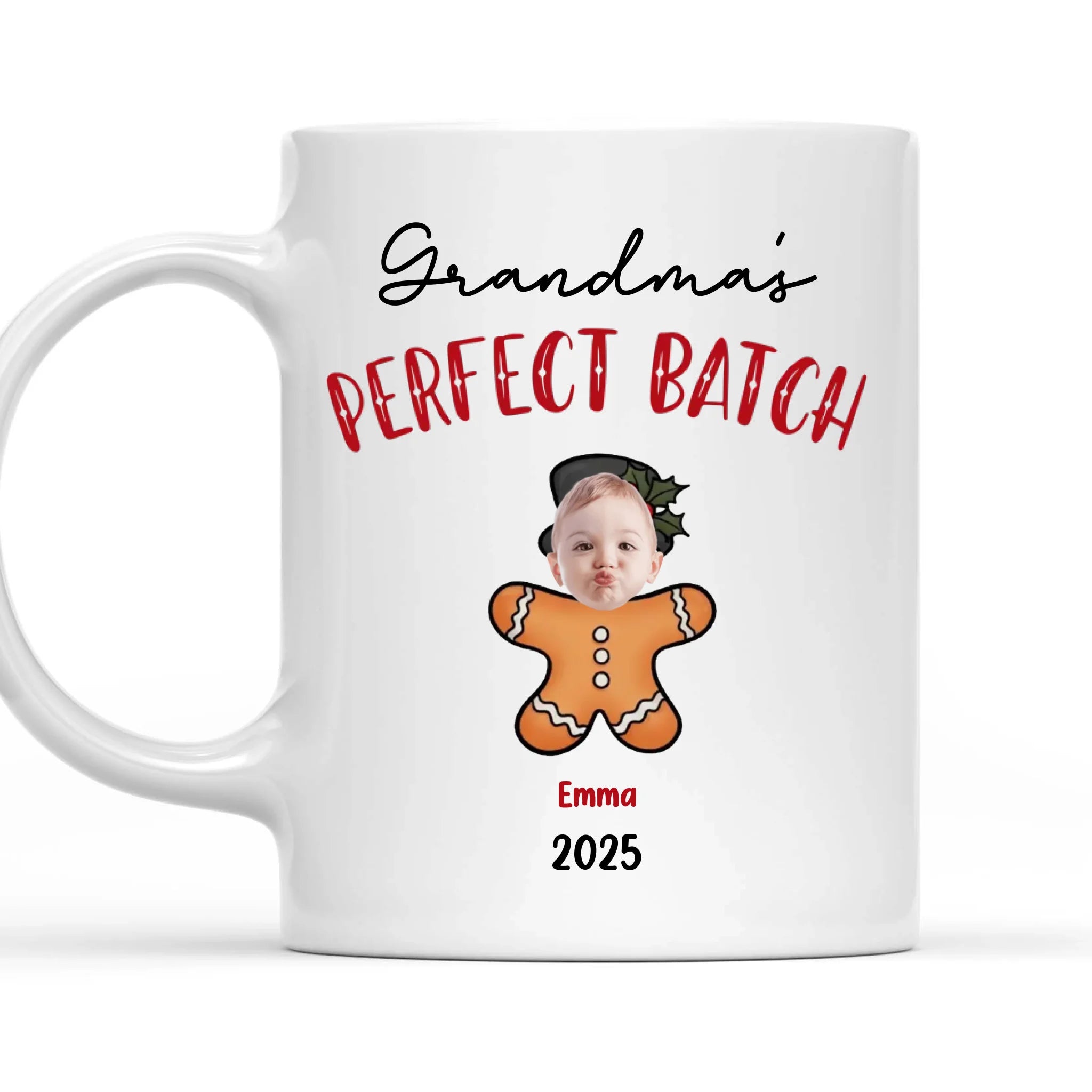 Grandma's Perfect Batch - Personalized Accent Mug, Christmas Gift for Grandma/Mom, Gingerbread Man Custom Kid Photo Mug
