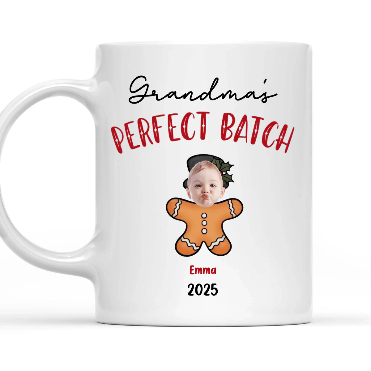 Grandma's Perfect Batch - Personalized Accent Mug, Christmas Gift for Grandma/Mom, Gingerbread Man Custom Kid Photo Mug