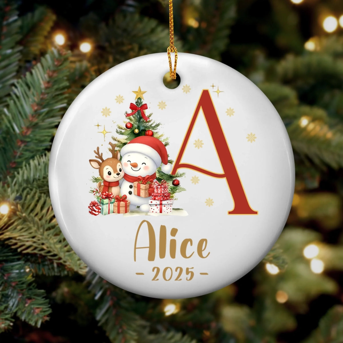 Custom Name & Initial With Snowman and Reindeer mk 1