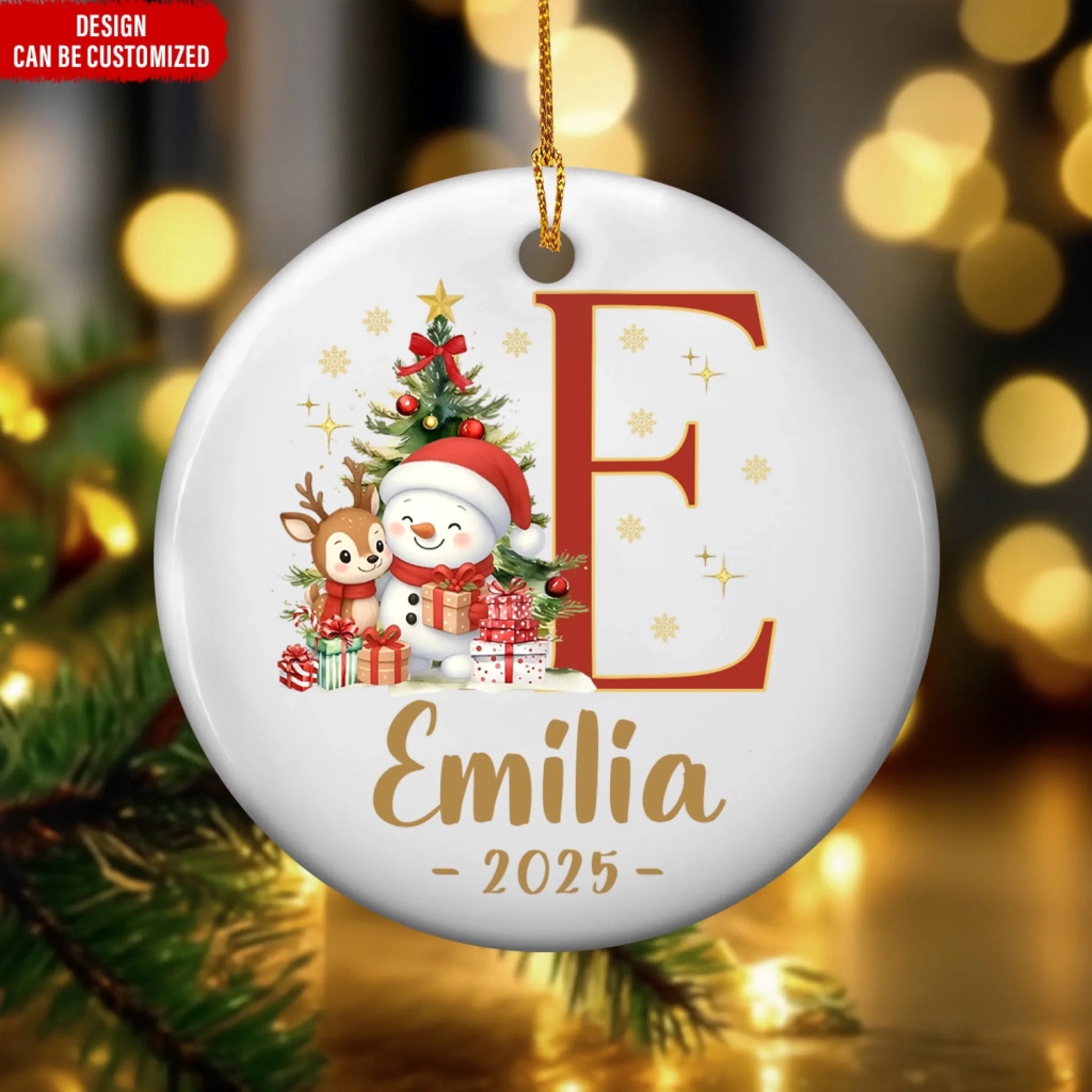 Custom Name & Initial With Snowman and Reindeer mk ads