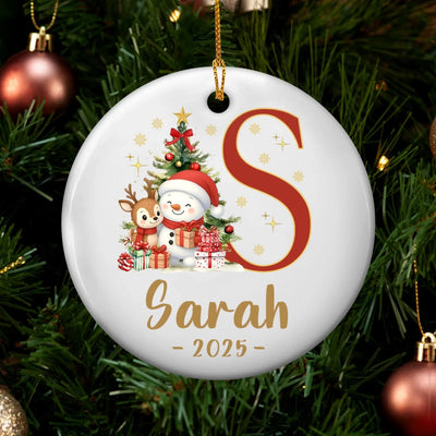 Custom Name & Initial With Snowman and Reindeer mk 4