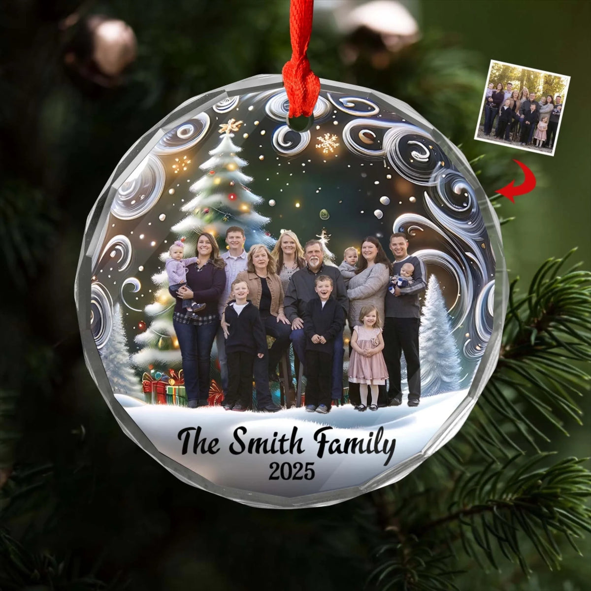Family Is Love, Custom Photo - Personalized Glass Ornament, Gift For Family