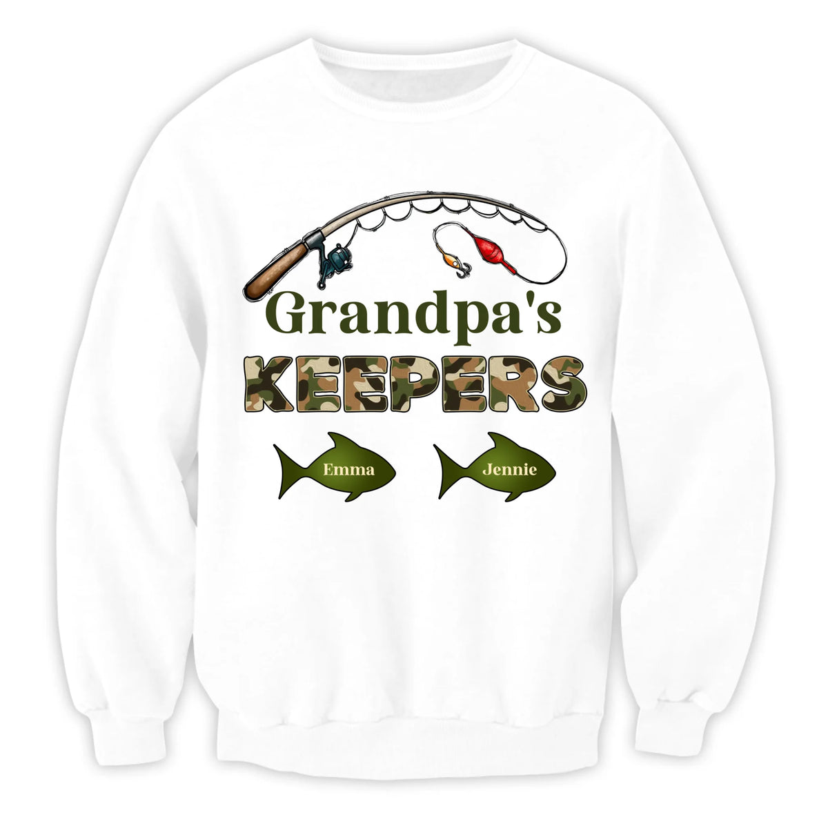 Grandpa‘s Keepers Camouflage Pattern Fishing Personalized T-Shirt, Gift For Dad And Kids, Fishing Dad T-Shirt