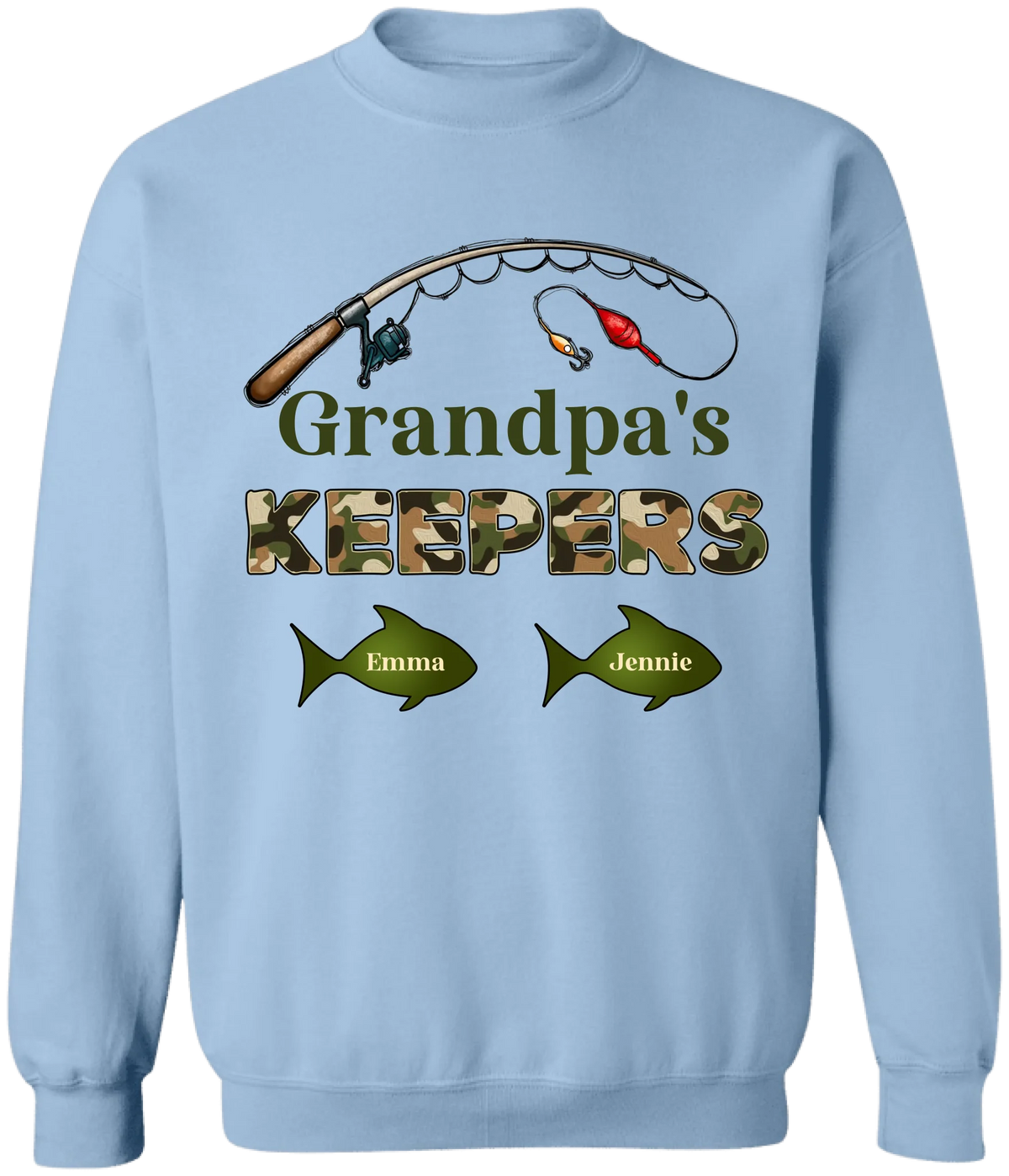 Grandpa‘s Keepers Camouflage Pattern Fishing Personalized T-Shirt, Gift For Dad And Kids, Fishing Dad T-Shirt