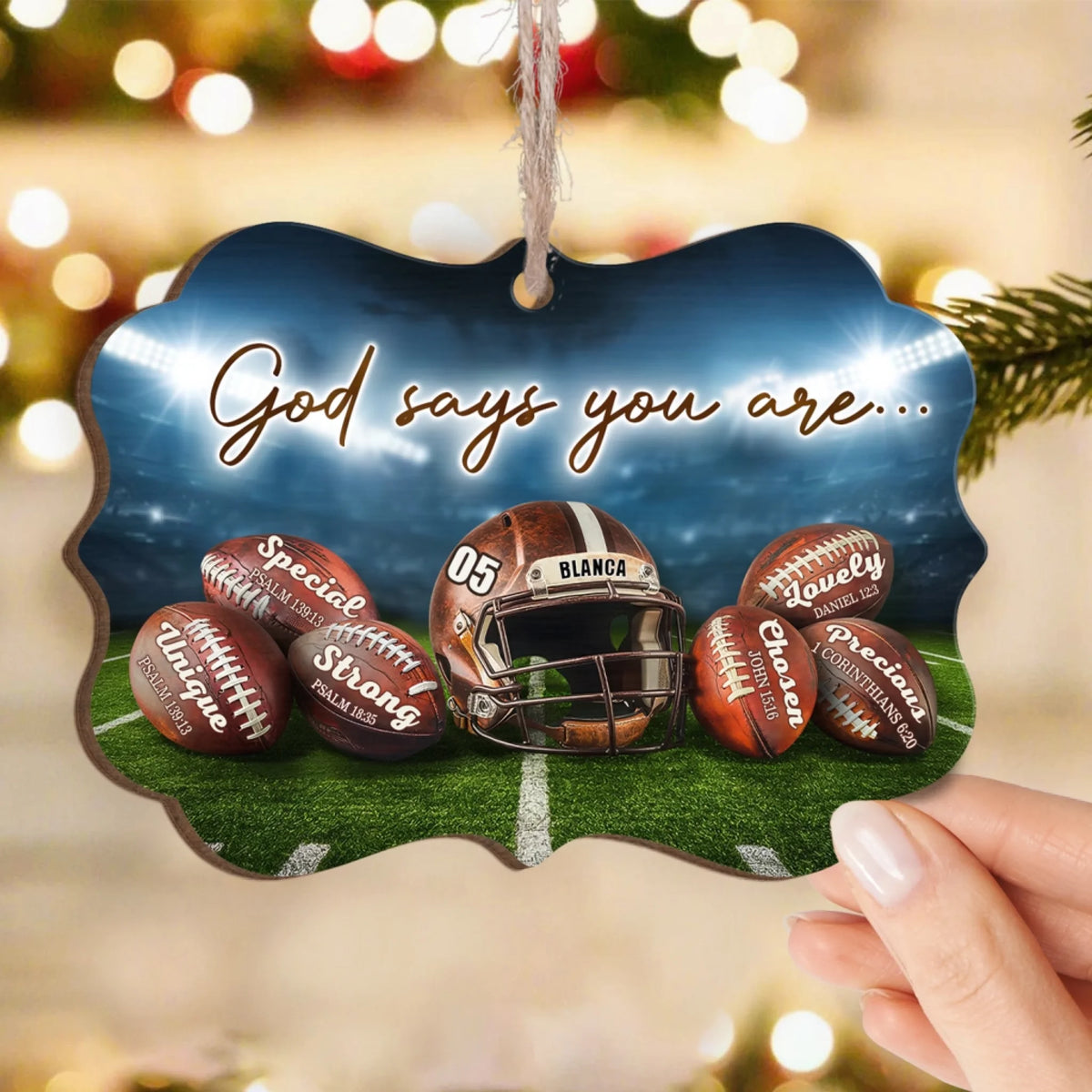 Inspirational Football, God Says You Are - Personalized Wooden Ornament, Football Gift