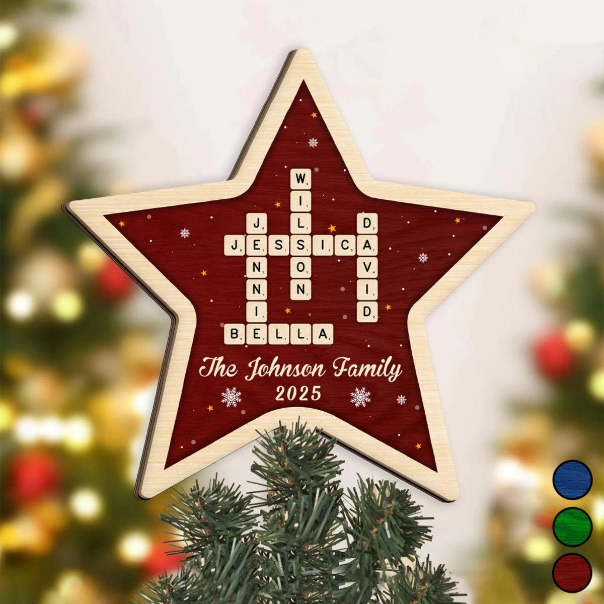 Family Name Scrabble - Personalized Tree Topper, Crossword Christmas Keepsake