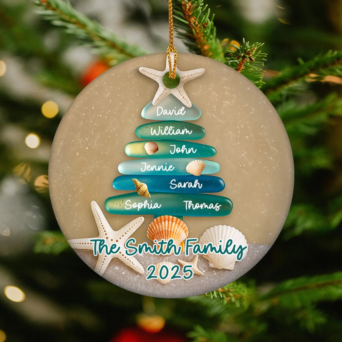Sea Glass Family Tree - Personalized Ceramic Ornament, Family and Pet Christmas Gift, Family Holiday Gift