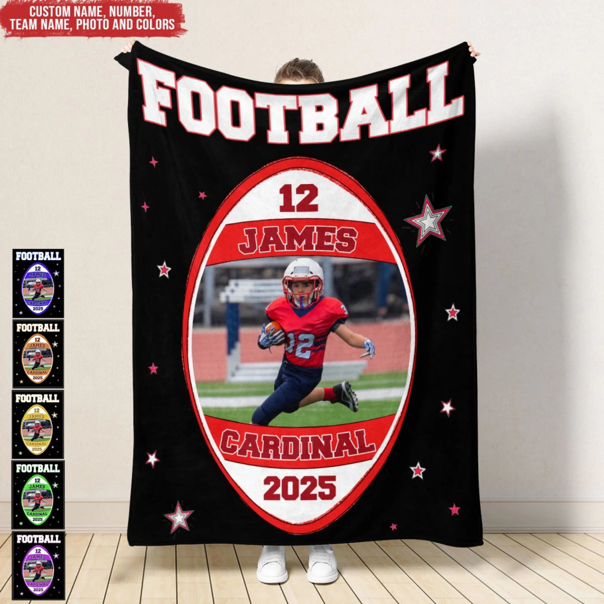 Football Player Touchdown Season - Personalized Blanket, Custom Name Number & Team Name Blanket, Gift For Football Lovers