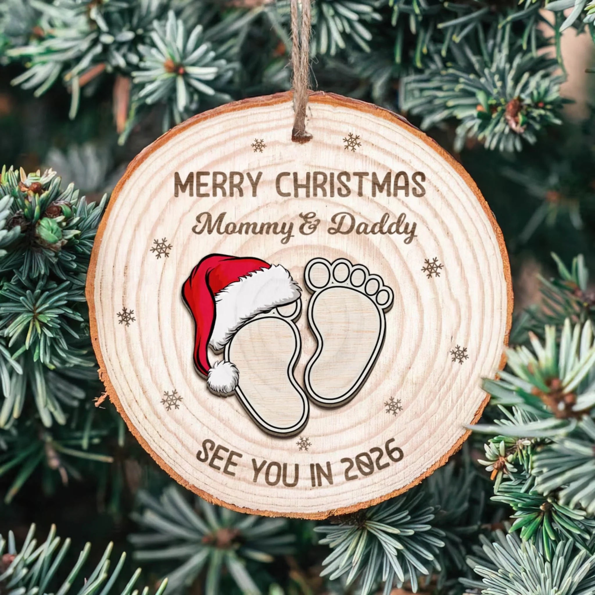 Baby Expecting See You In 2026 - Personalized Wood Slice Ornament, Baby Announcement Christmas Ornament