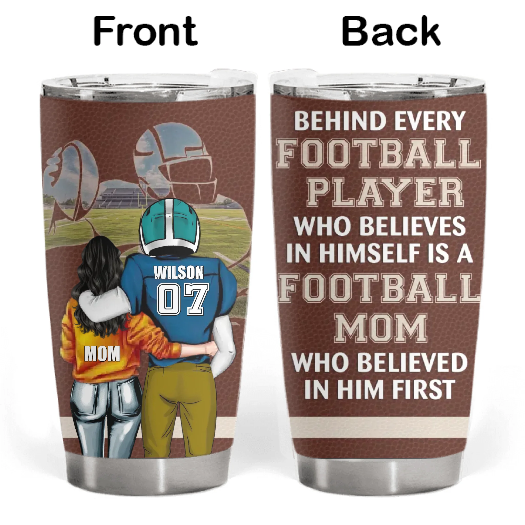 Football Mom Behind Every Football Player - Personalized Tumbler, Mom And Son Gift, Custom Football Tumbler - TL173UP