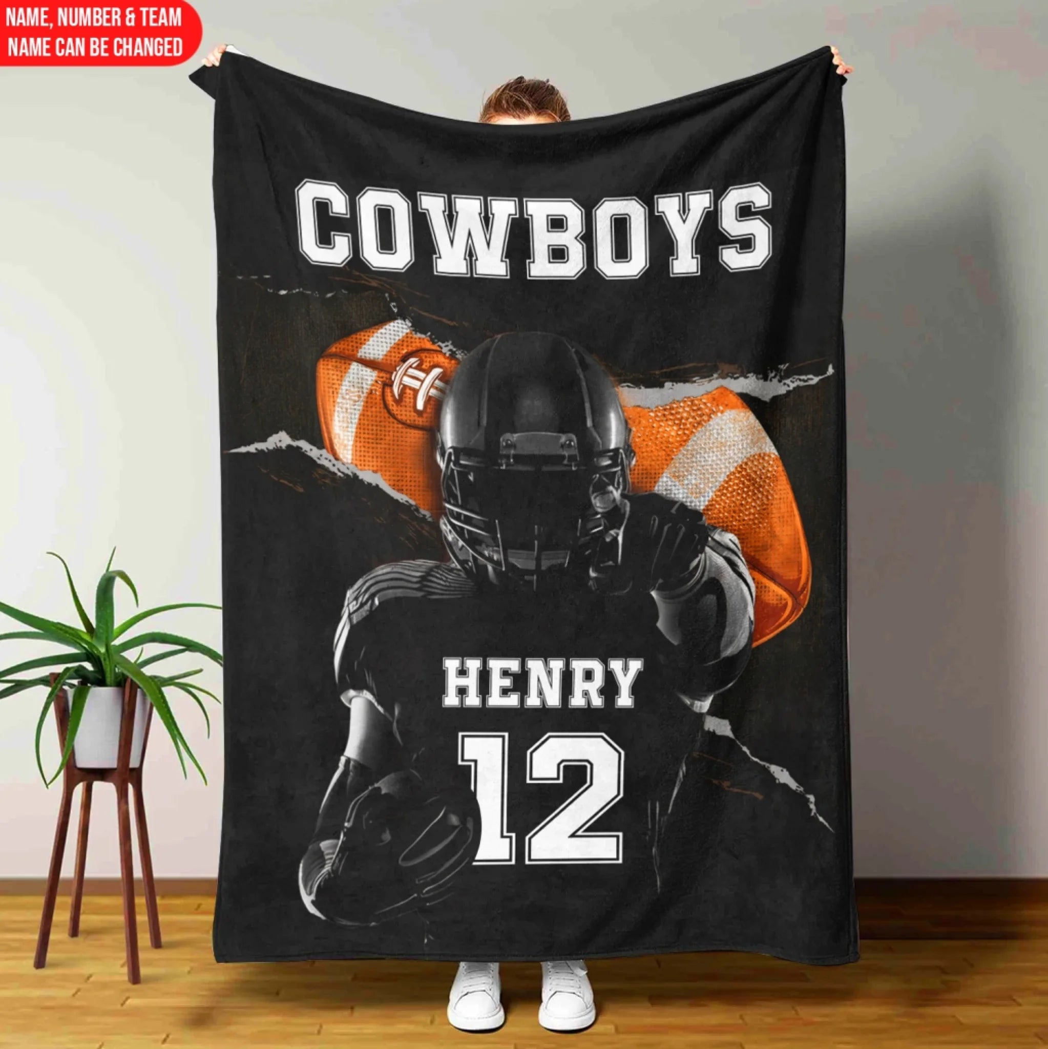Football Player - Personalized Blanket, Gift For Football Lovers, Custom Name And Number Football Blanket
