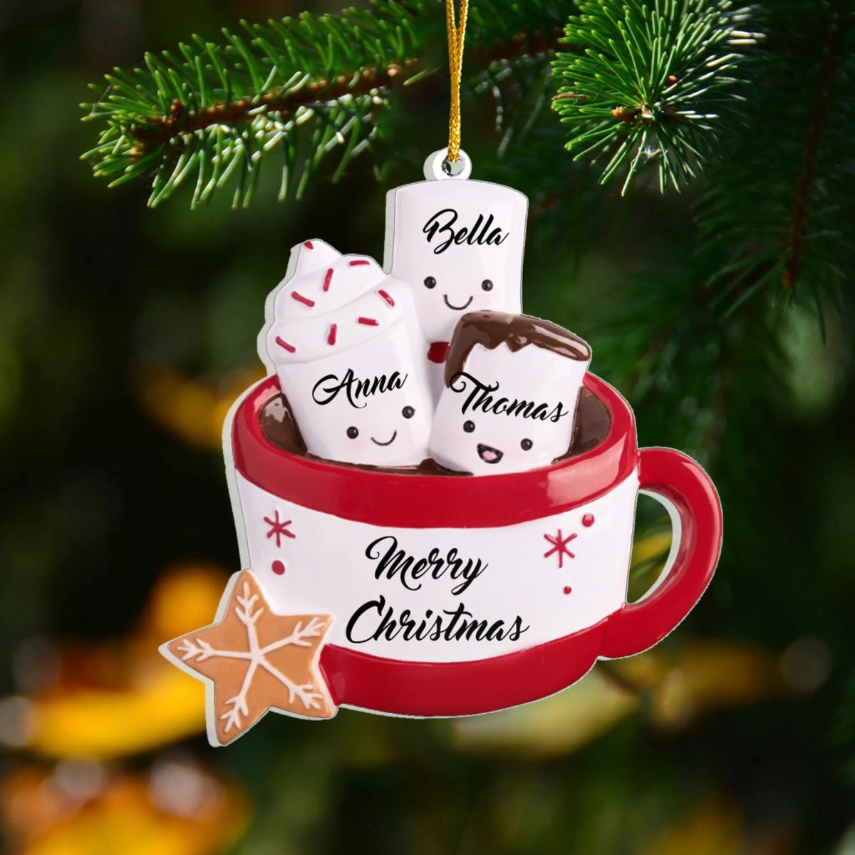 Marshmallow In Christmas Coffee Cup – Personalized Acrylic Ornament, Family Gift, Holiday House Decor