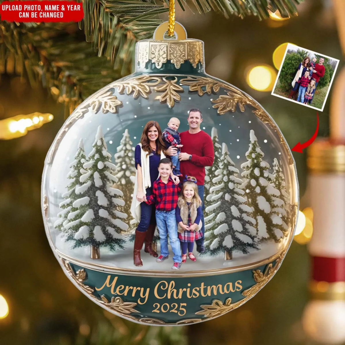 Large Family Christmas Keepsake - Personalized Acrylic Ornament, Custom Family Photo Ornament, Family Christmas Ornaments