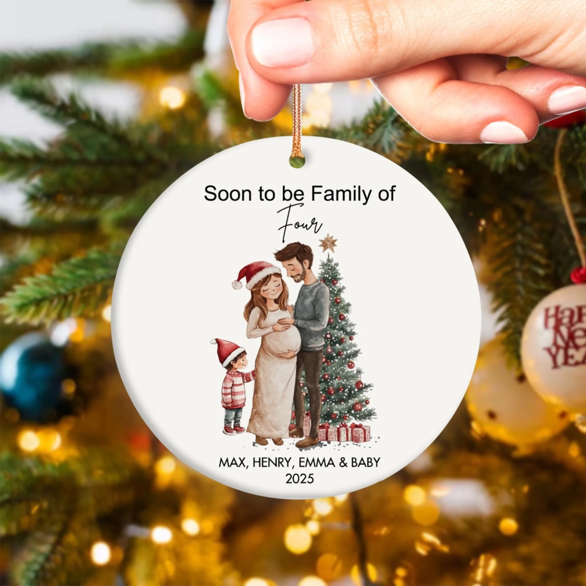 Soon To Be Family Of 4 - Personalized Ceramic Ornament, Family Gift, Expecting New Baby Ornament