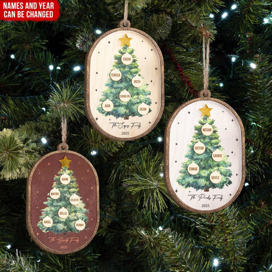 Family Christmas Tree Water Color - Personalized Wooden Ornament, Gift For Family, Christmas Ornament Decoration