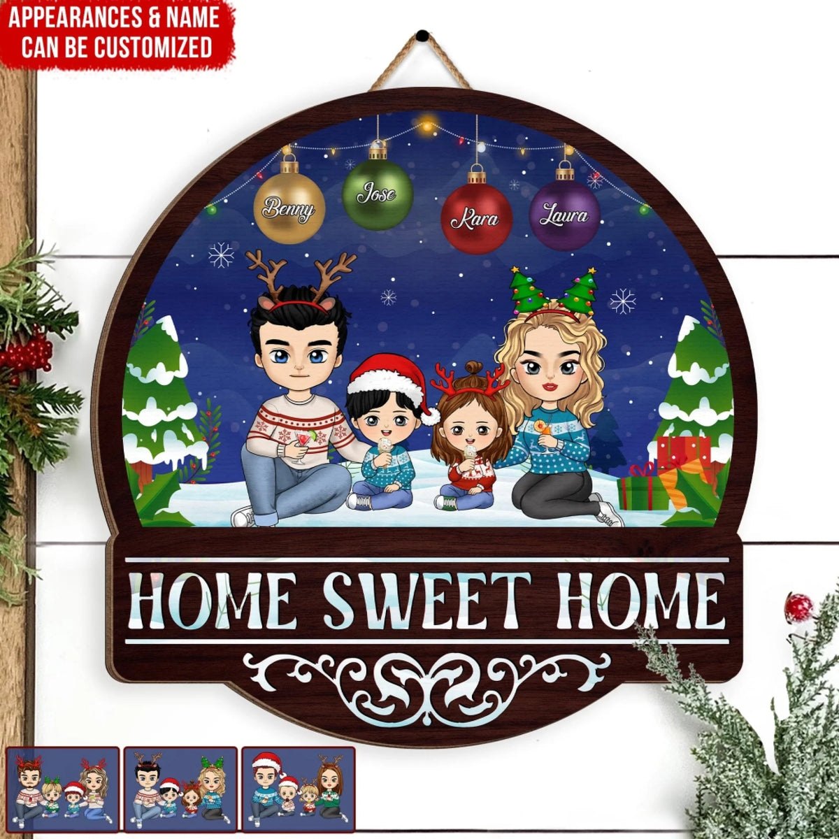 Home Sweet Home - Personalized Wooden Sign, Christmas Family Gift, Holiday Home Decor