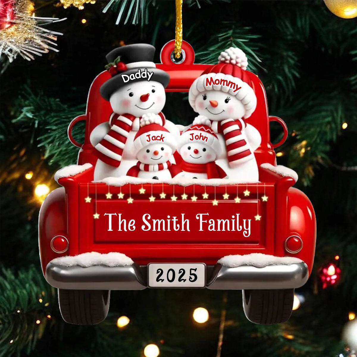 Snowman Parents &amp; Kids With Red Truck mk 6