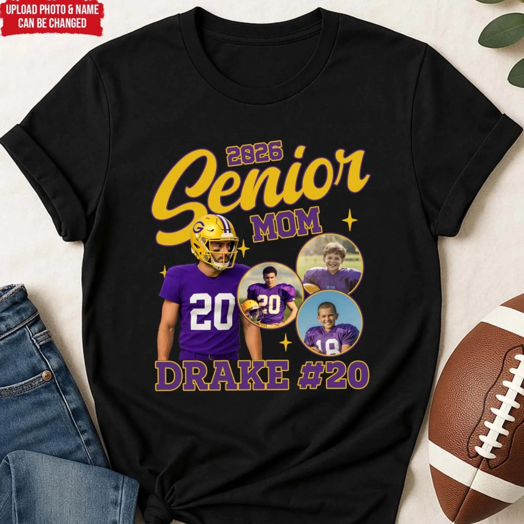 Custom Photo Collage Football Senior Mom - Personalized T-Shirt, Gift For Football Lover