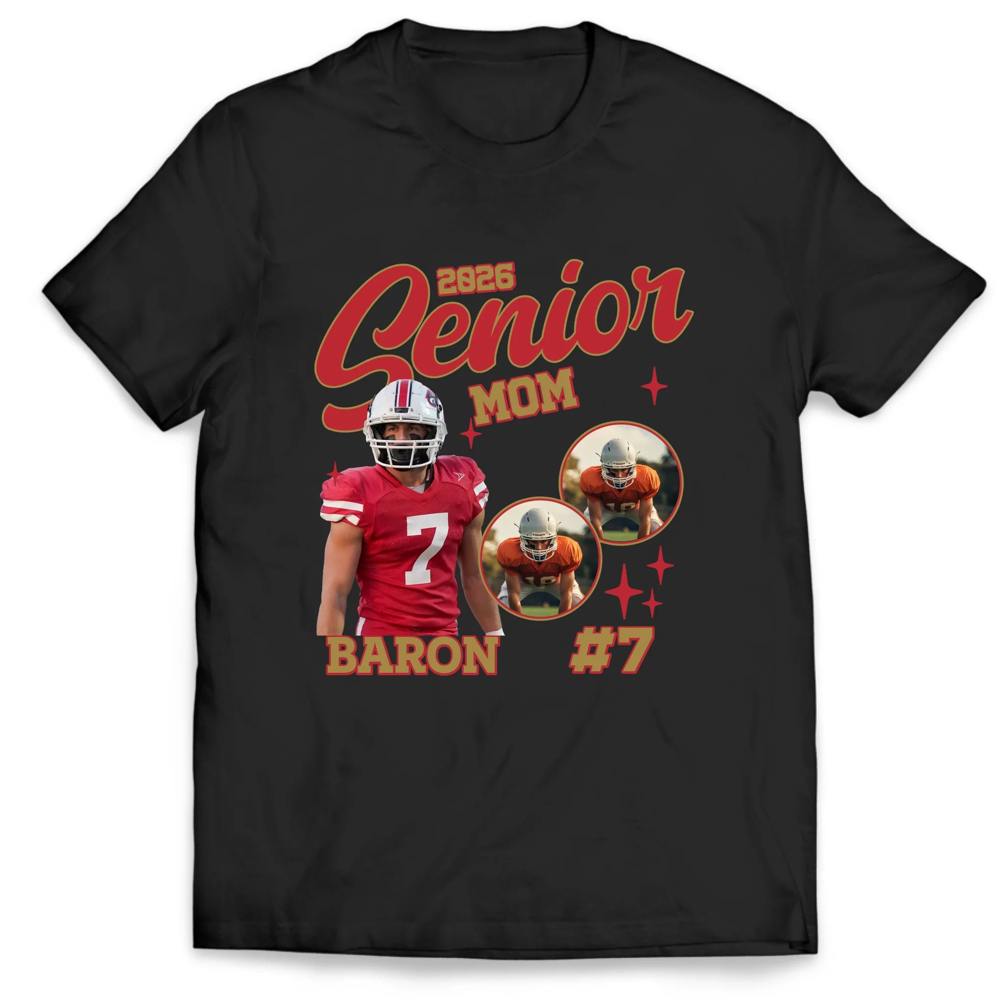 Custom Photo Collage Football Senior Mom - Personalized T-Shirt, Gift For Football Lover