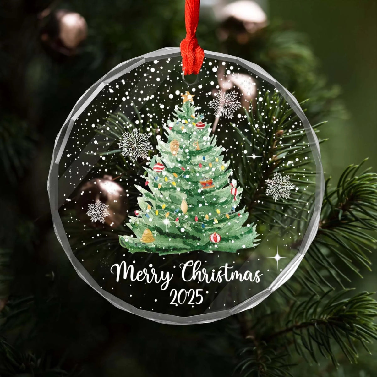 Snowflake Christmas Tree Happy Holiday - Personalized Glass Ornament, Gift For Family