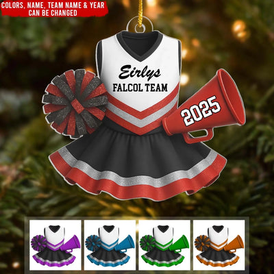 Cheerleader Dress With Name & Team Name - Personalized Acrylic Ornament, Cheerleading Christmas Ornament,Cheerleader Gift