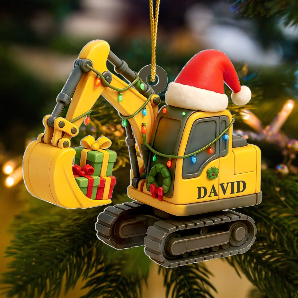 Construction Truck Holiday - Personalized Acrylic Ornament, Gift For Kid
