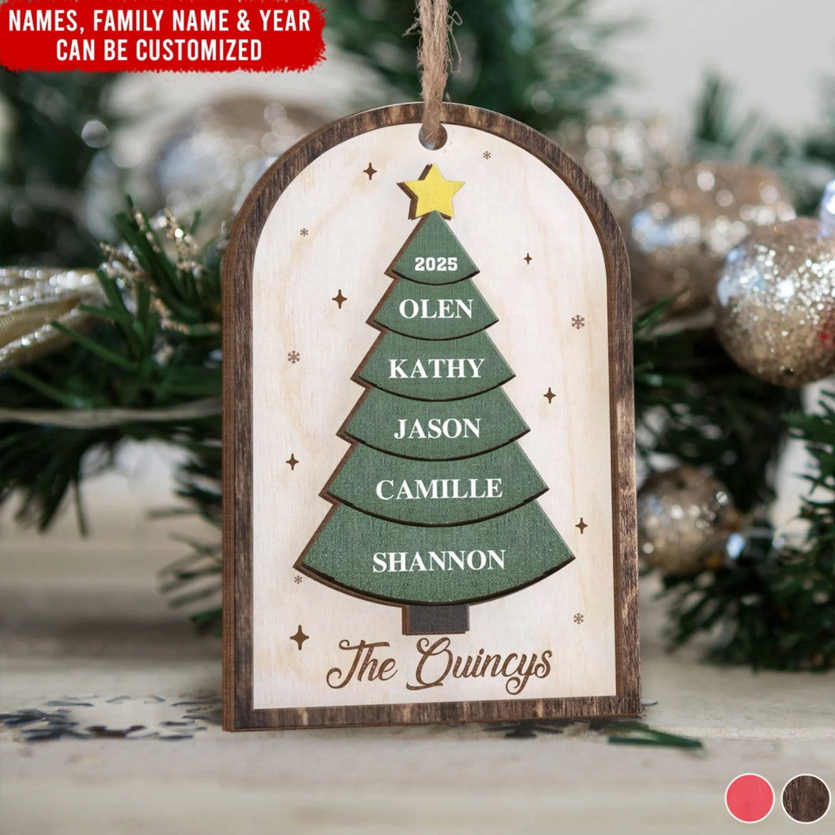A Christmas Tree Built With Family Love - Personalized Wooden Ornament, Gift For Family, Xmas Home Decoration
