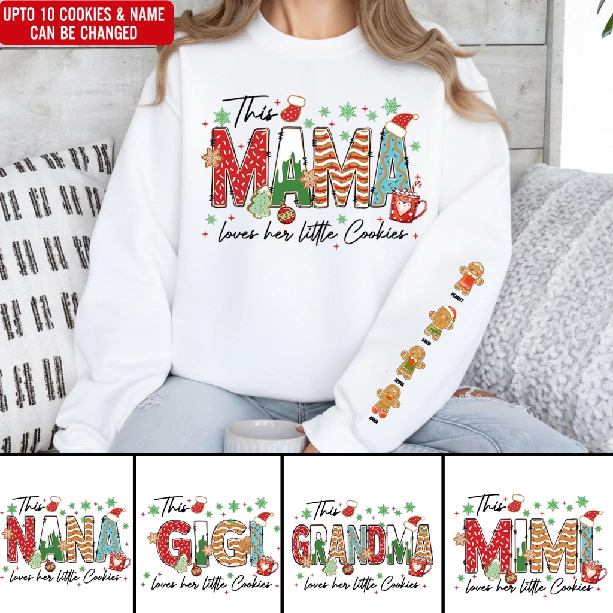 Custom Christmas Mama With Her Little Cookies - Personalized Sleeve Print Sweatshirt, Gift For Grandma