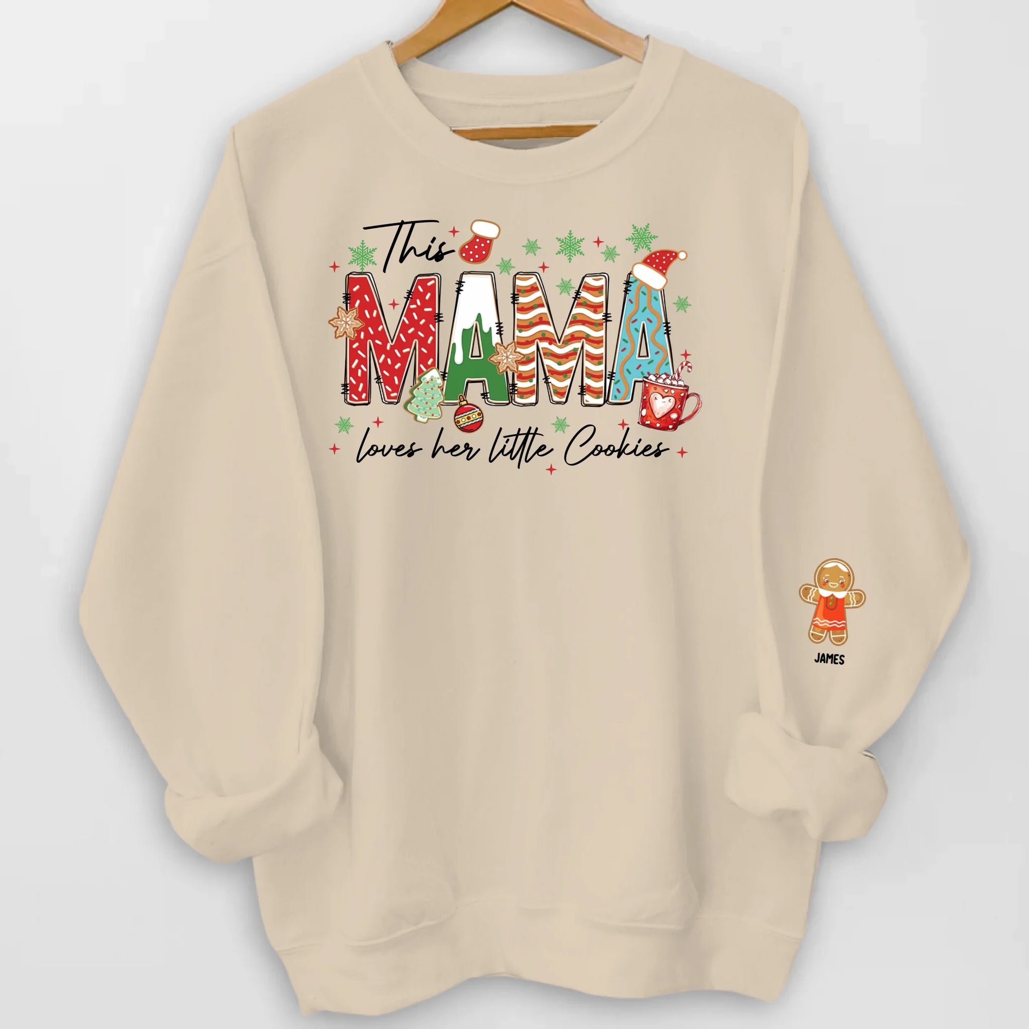 Custom Christmas Mama With Her Little Cookies - Personalized Sleeve Print Sweatshirt, Gift For Grandma