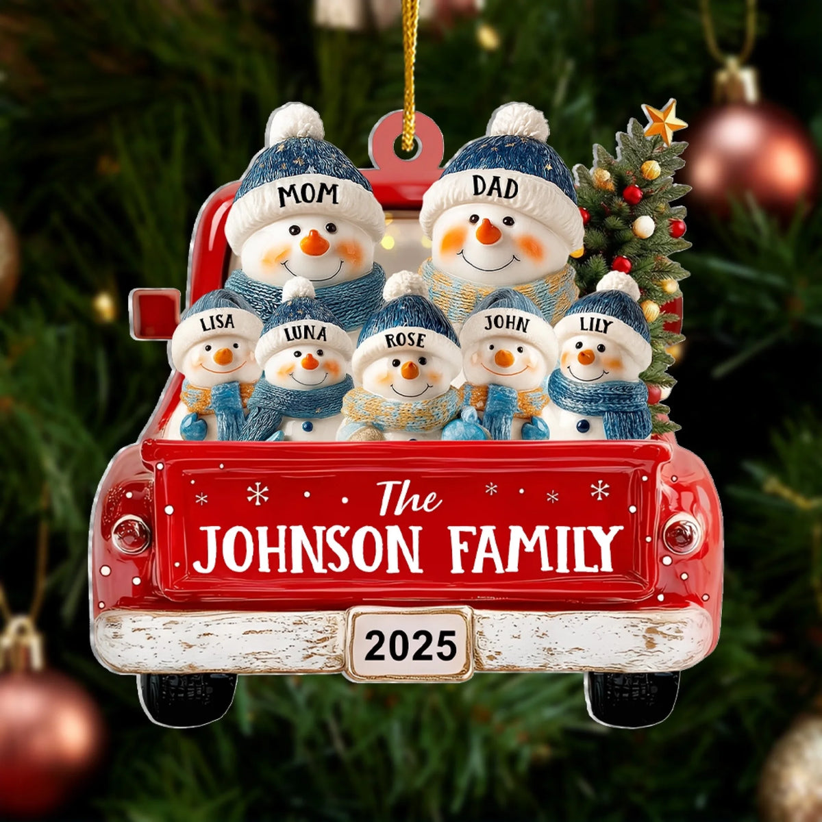 Red Truck Christmas With Snowman Family mk 2