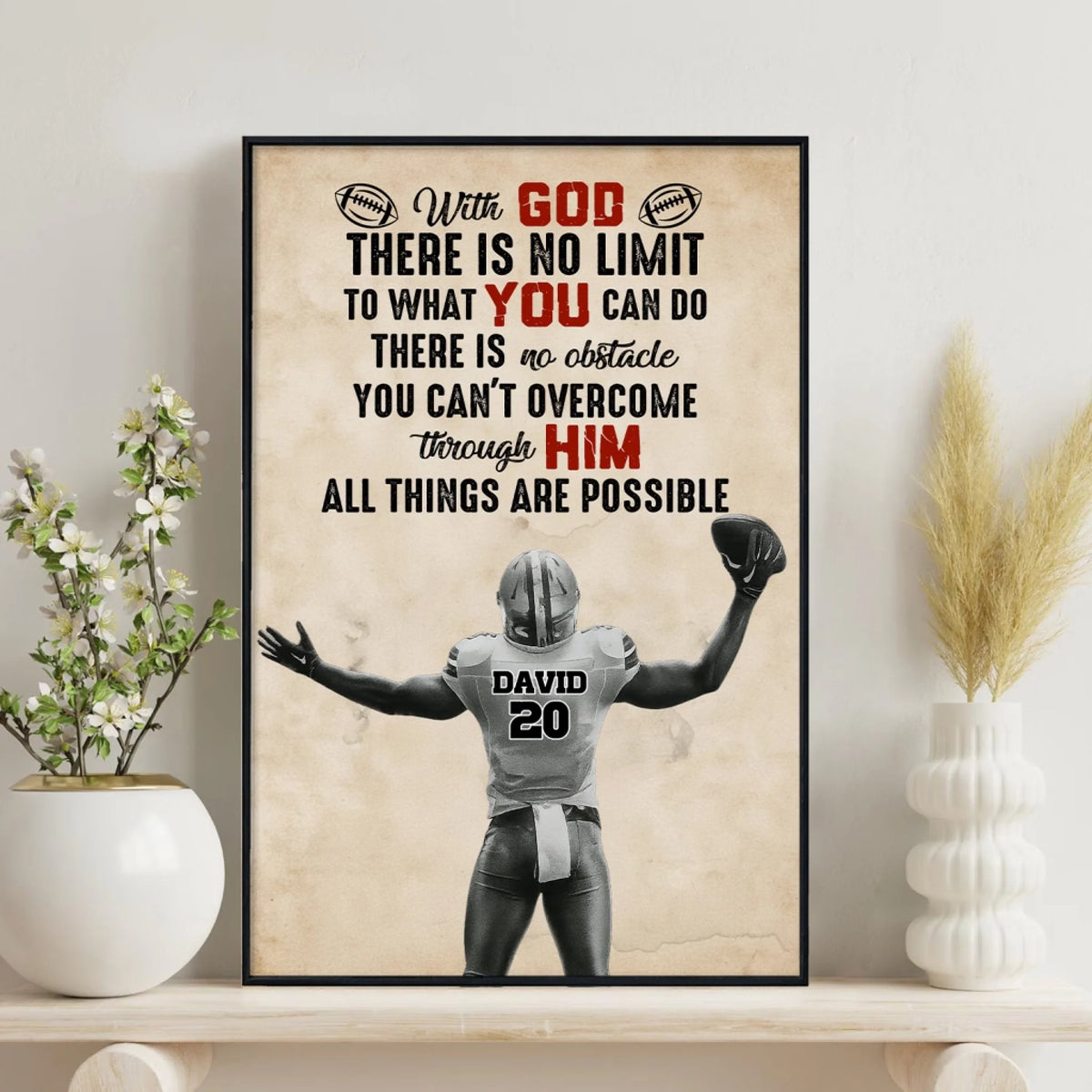 Football Player With God, All Things Are Possible - Personalized Poster, Gift For Football Players & Families, Football Lover Home Decor