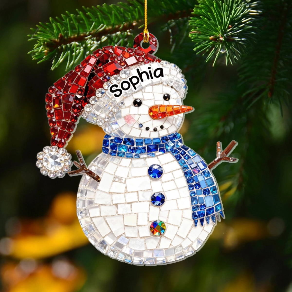 Rhinestone Effect Snowman Bling Christmas - Personalized Acrylic Ornament, Gift For Kids, Gift For Family