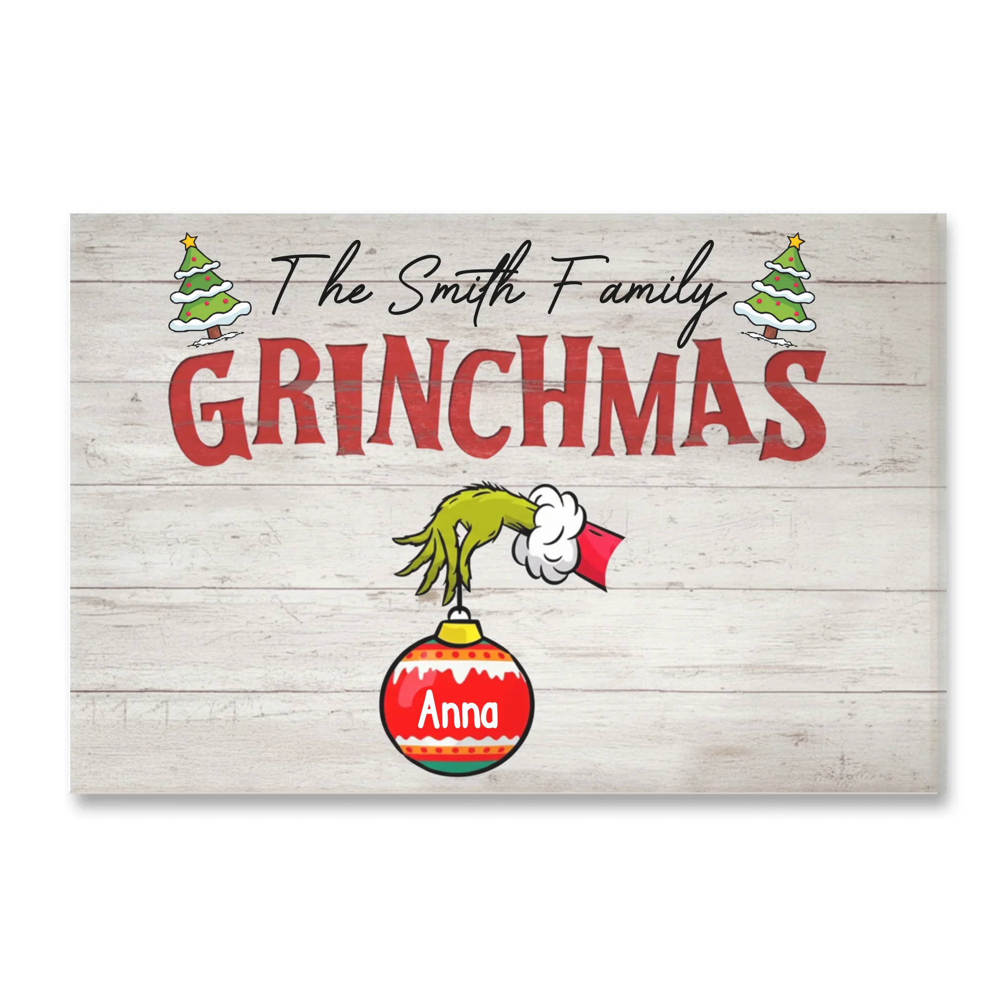 Grinchmas Family With Christmas Ball - Personalized Canvas, Gift For Family, Funny Christmas Gift