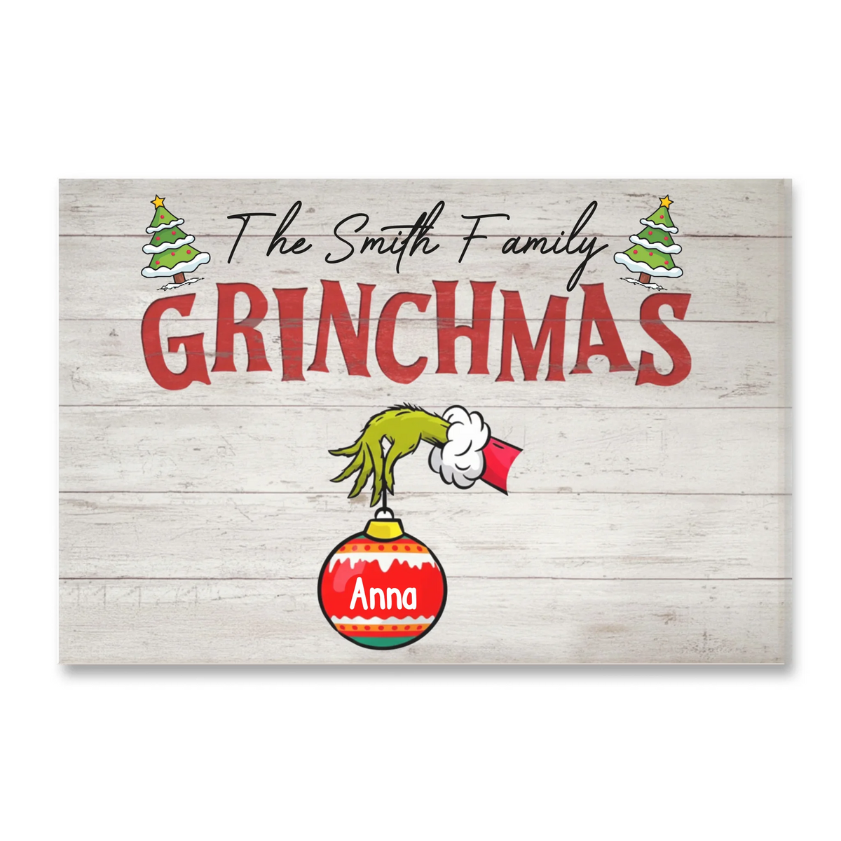 Grinchmas Family With Christmas Ball - Personalized Canvas, Gift For Family, Funny Christmas Gift