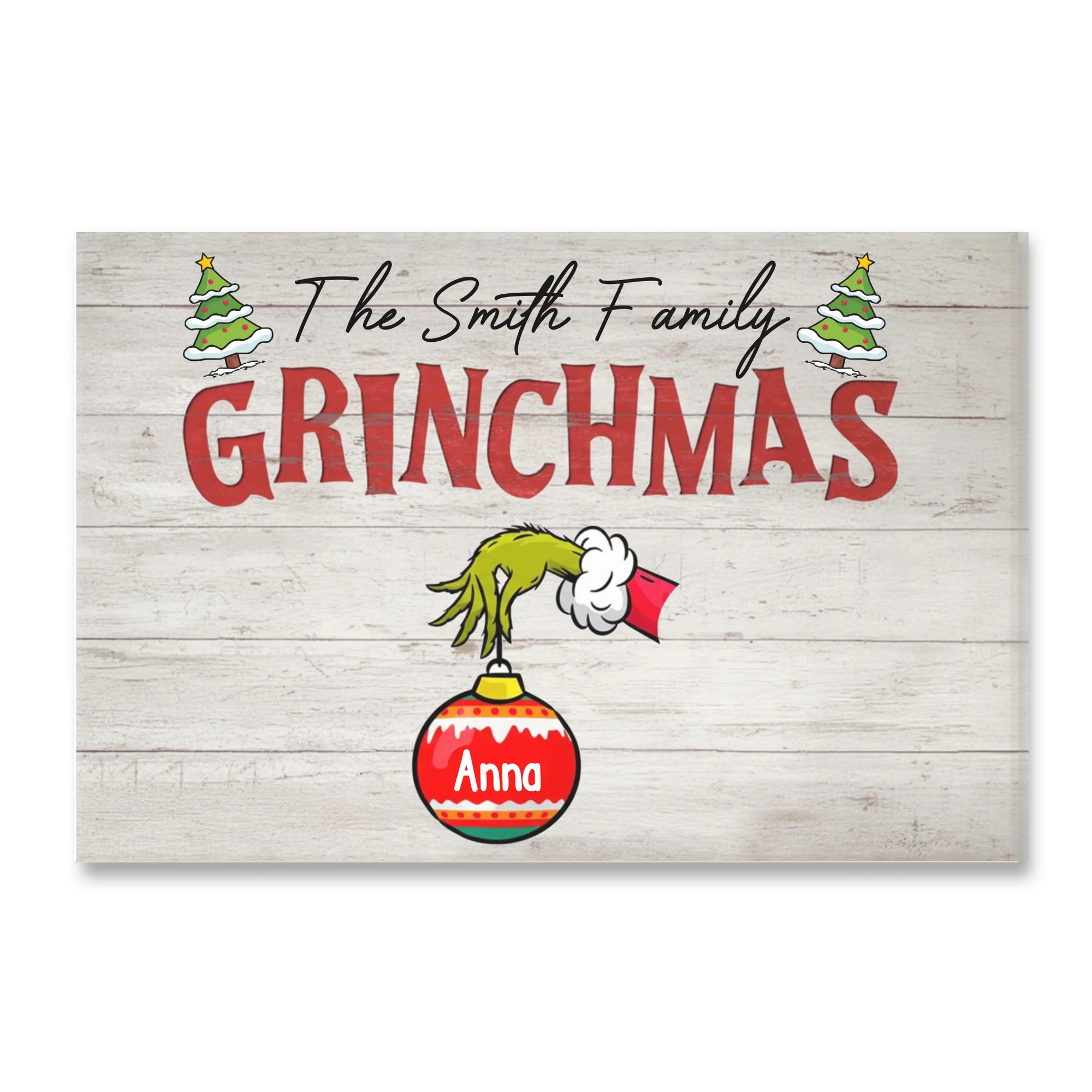 Grinchmas Family With Christmas Ball - Personalized Canvas, Gift For Family, Funny Christmas Gift